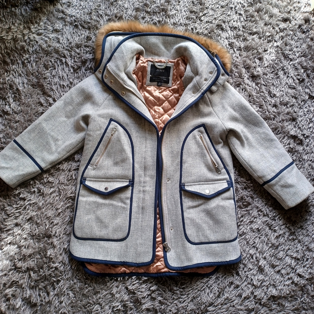 Womens Gray Wool Jacket with Removable Faux Fur Trim Size 2p